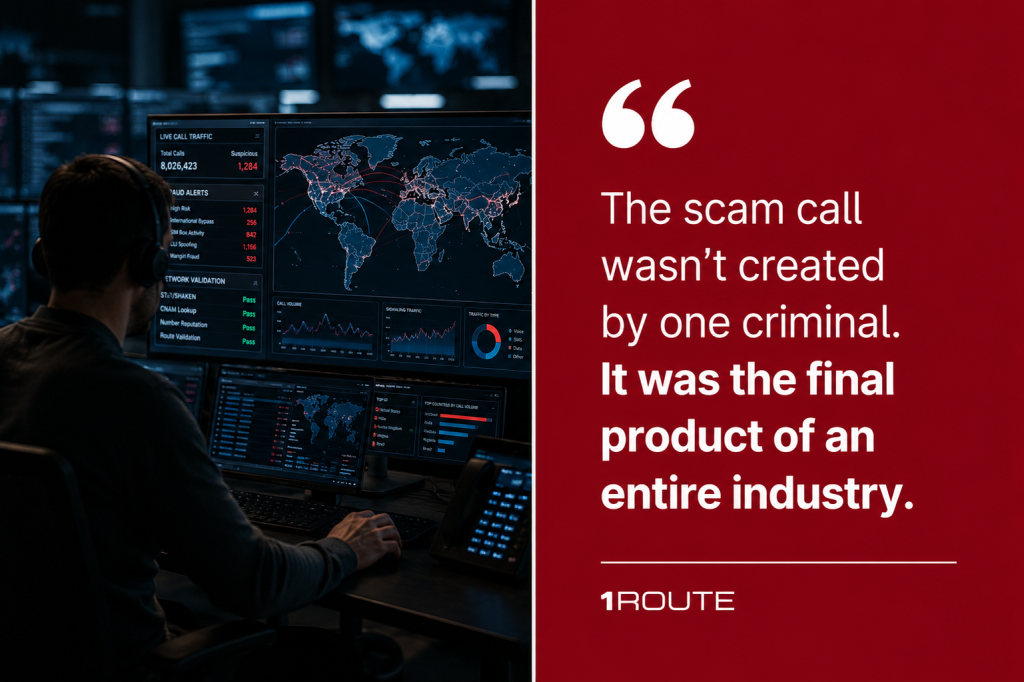 Pull quote highlighting that modern scam calls are the final product of an organized telecom fraud industry.