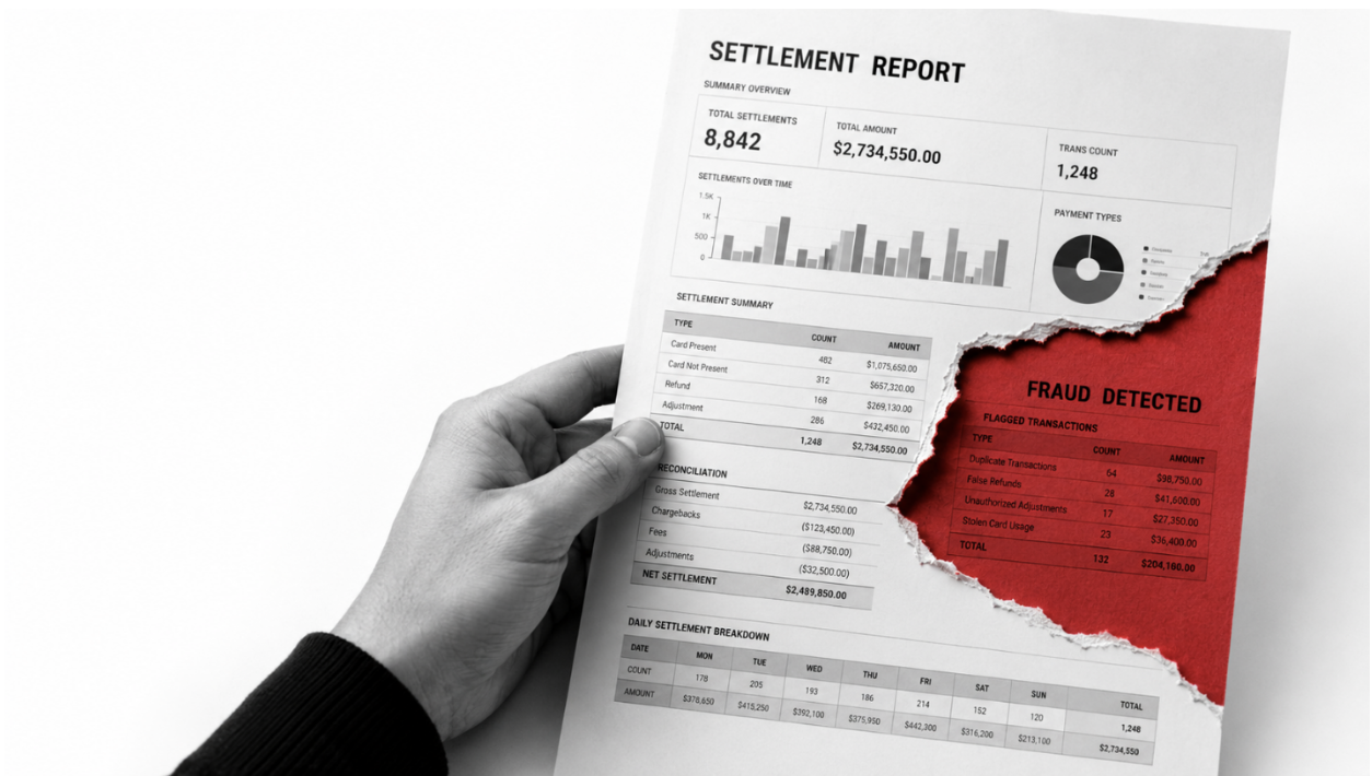 A torn settlement report reveals hidden fraud underneath: carriers must stop IRSF before settlement to avoid this exposure.
